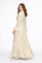 Marijke | Beige Asymmetrische Maxi Jurk met Verfprint
