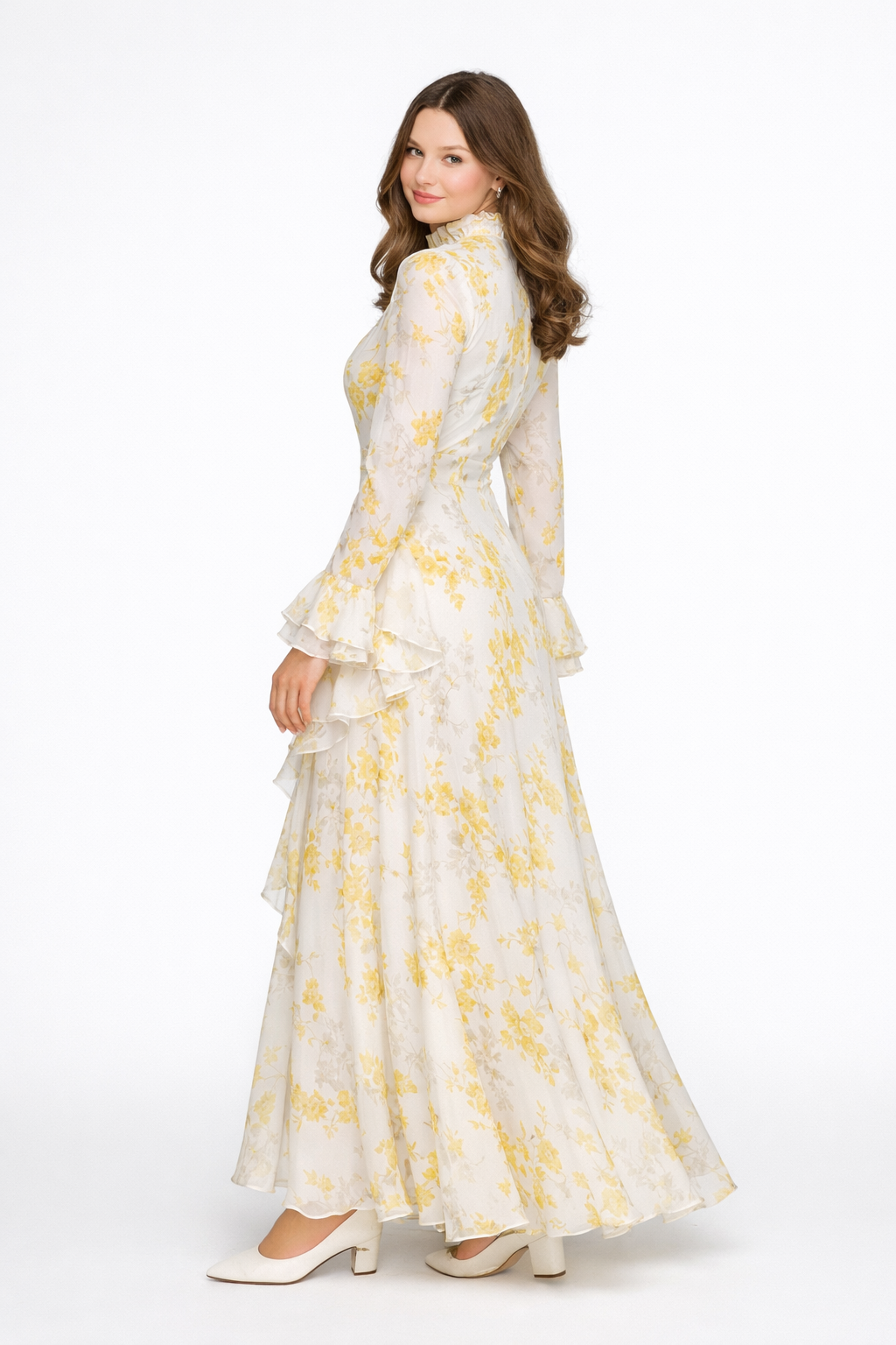 Marijke | Beige Asymmetrische Maxi Jurk met Verfprint