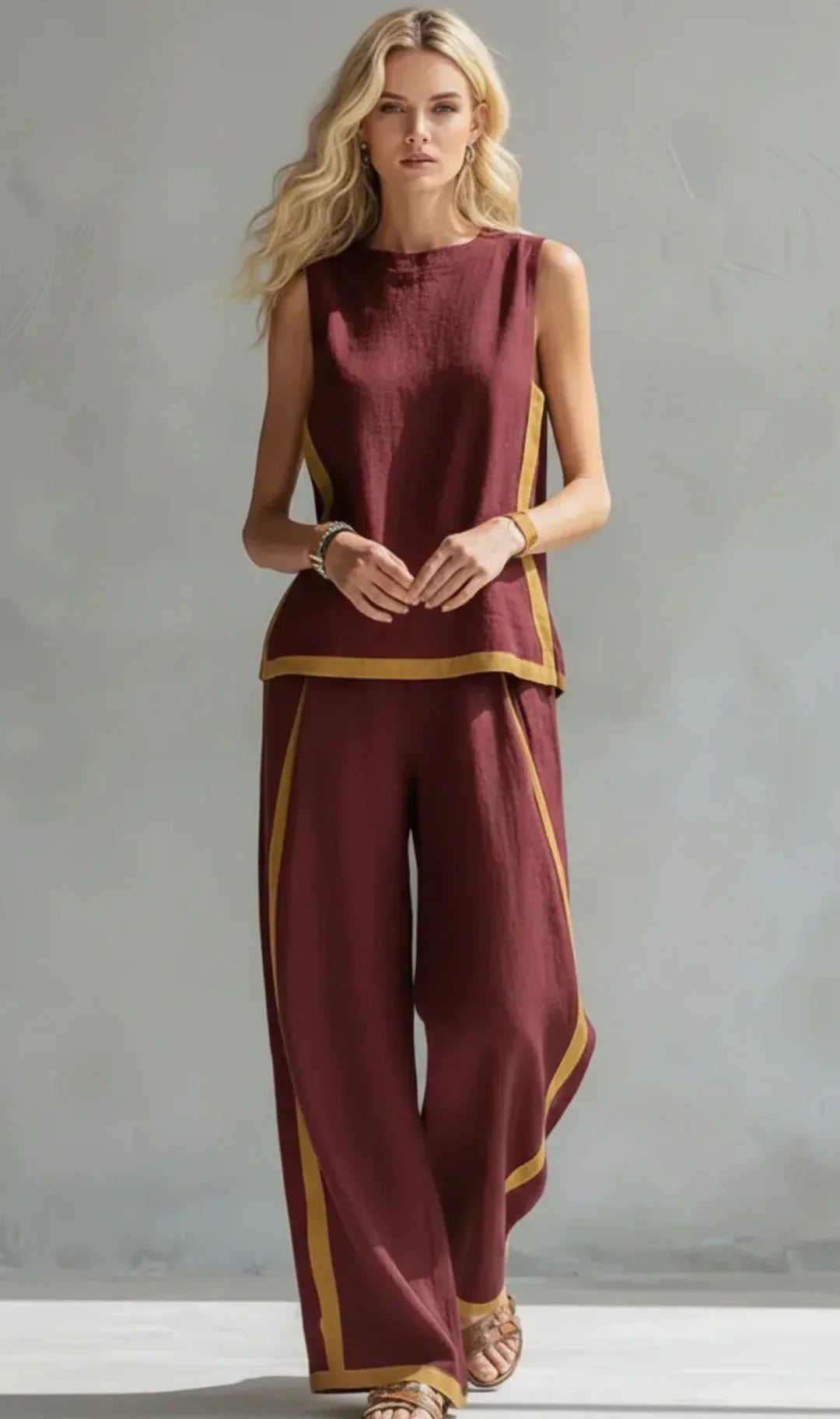 Petra | Gilet en Broek Ensemble Chic-Casual met Tweekleurige Afwerking