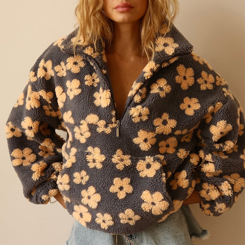 Laluna® | Fleecetrui met bloemenprint