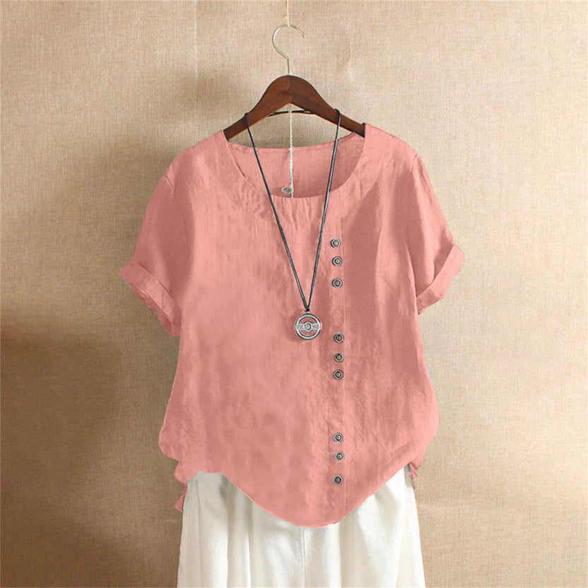 Damesblouse van linnen met decoratieve knopen