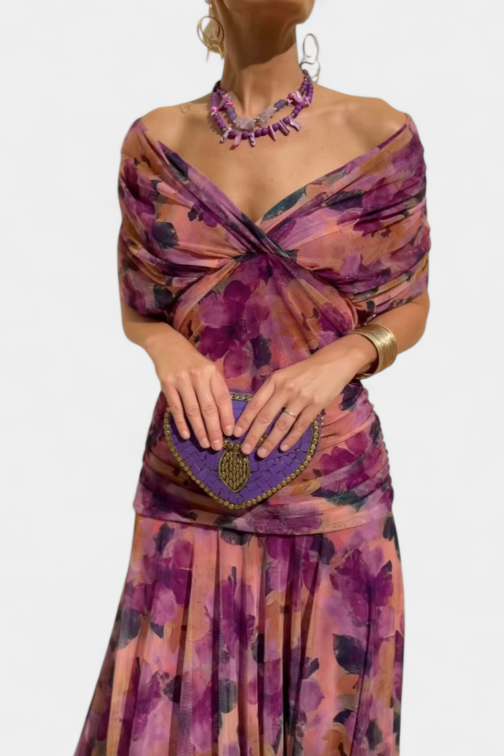 Laluna® | Lange jurk met bloemenprint en V-halslijn