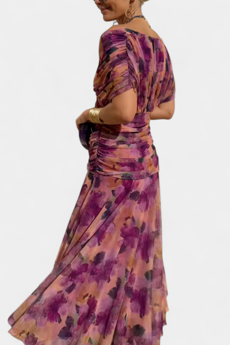 Laluna® | Lange jurk met bloemenprint en V-halslijn