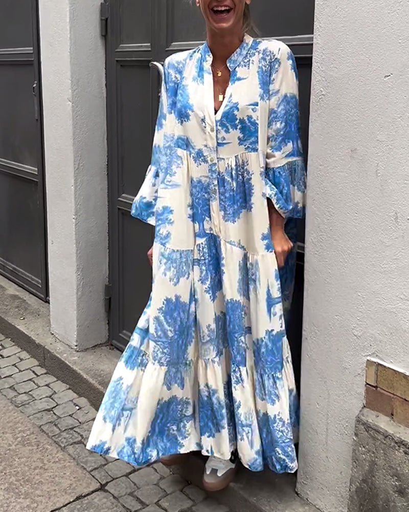 Laluna® | Patchworkjurk met V-hals en Klokmouwen
