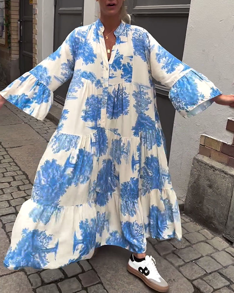 Laluna® | Patchworkjurk met V-hals en Klokmouwen