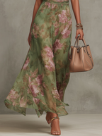 Serena ∙ Lange groene chiffon jurk met halternek