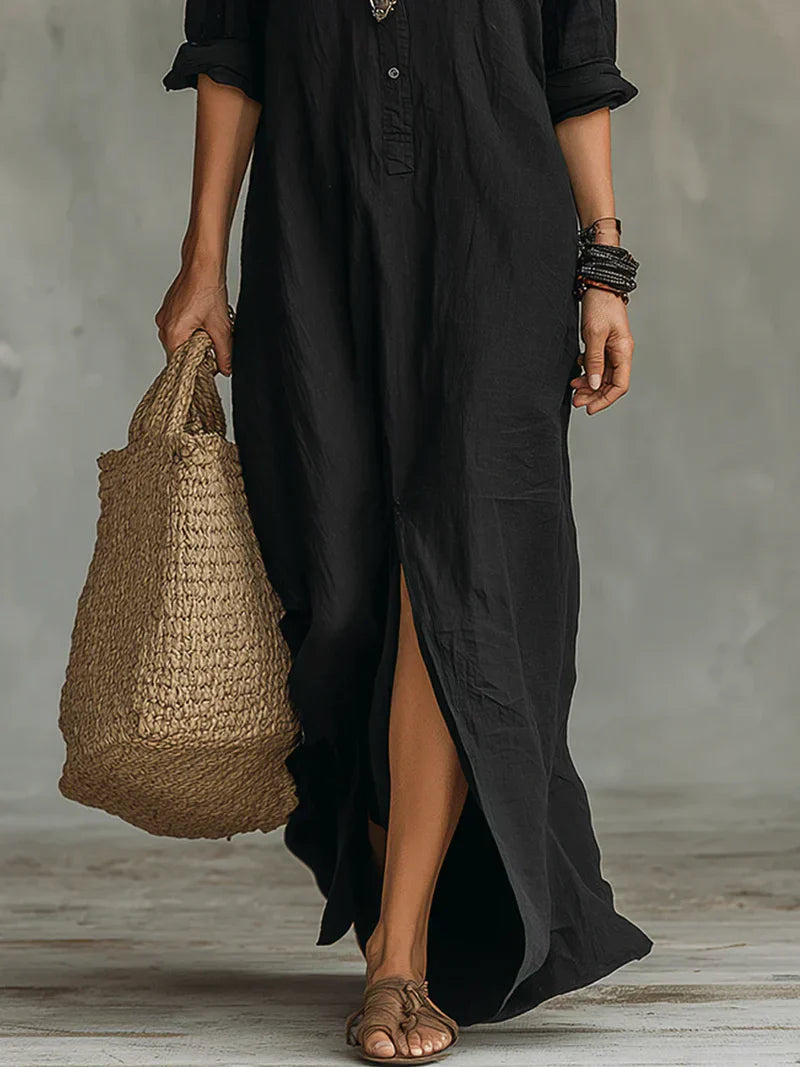 Anouk | Zwarte Maxi Jurk met Knopen