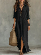 Anouk | Zwarte Maxi Jurk met Knopen
