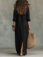 Anouk | Zwarte Maxi Jurk met Knopen