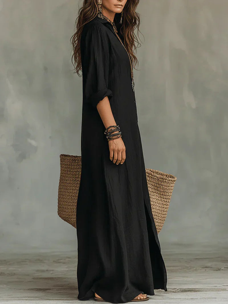 Anouk | Zwarte Maxi Jurk met Knopen