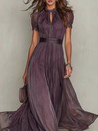 Flavia • Lange jurk met chiffon kantafwerking
