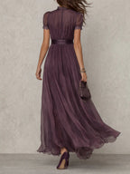 Flavia • Lange jurk met chiffon kantafwerking
