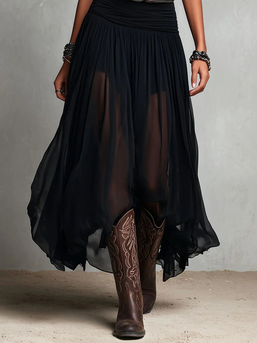 Naomi | Zwarte Mouwloze Maxi Jurk met Tule Rok