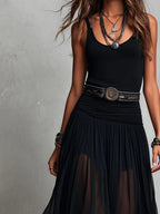 Naomi | Zwarte Mouwloze Maxi Jurk met Tule Rok