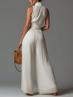 Nova | Witte Jumpsuit met V-hals en Wijde Pijpen