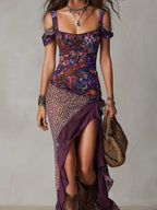 Yara | Paarse Maxi Jurk met Luipaardprint