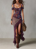 Yara | Paarse Maxi Jurk met Luipaardprint