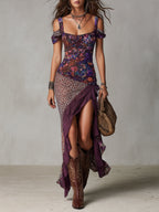 Yara | Paarse Maxi Jurk met Luipaardprint