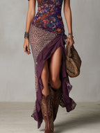 Yara | Paarse Maxi Jurk met Luipaardprint