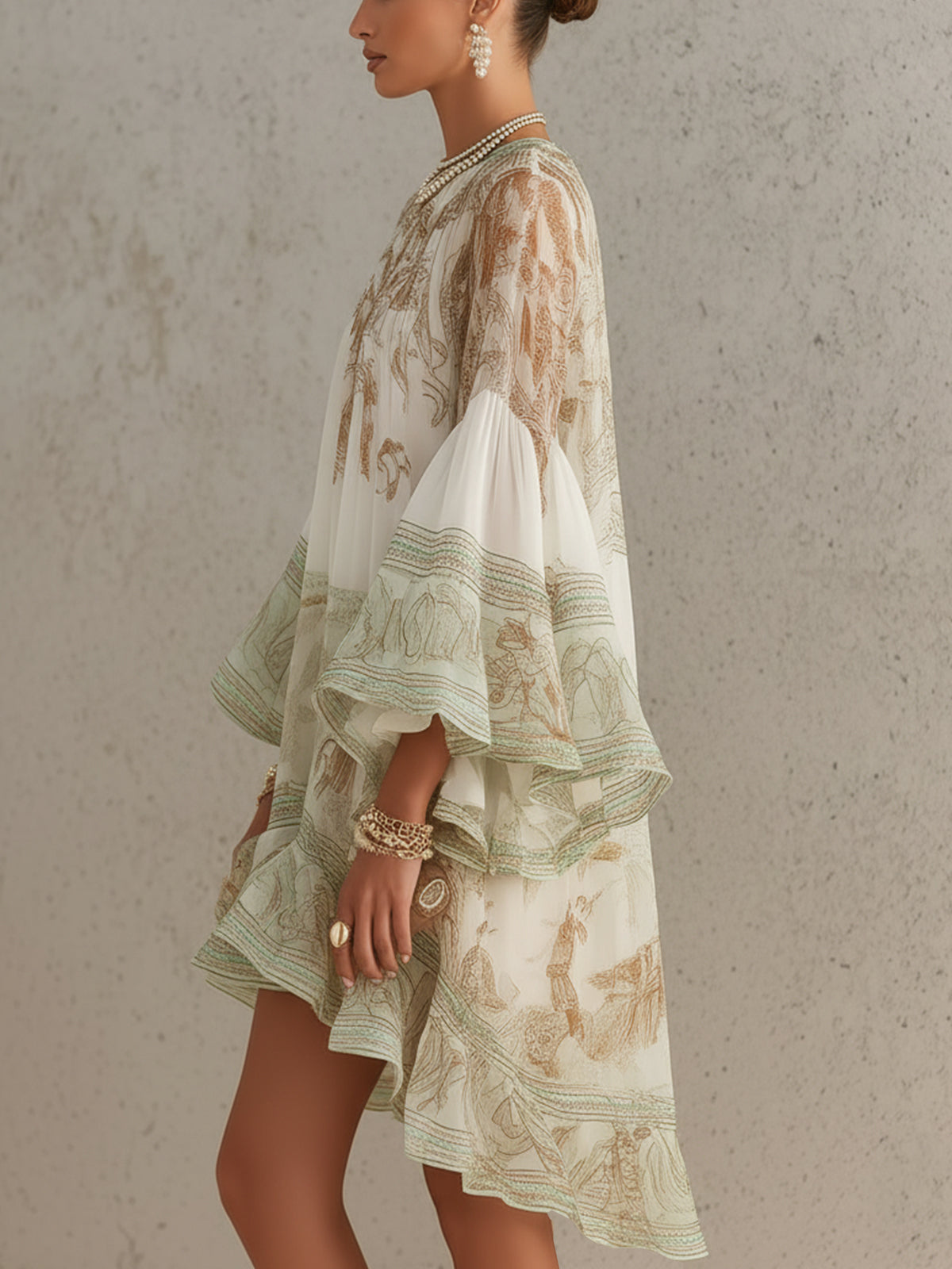Merel | Asymmetrische Groene Jurk met Volants
