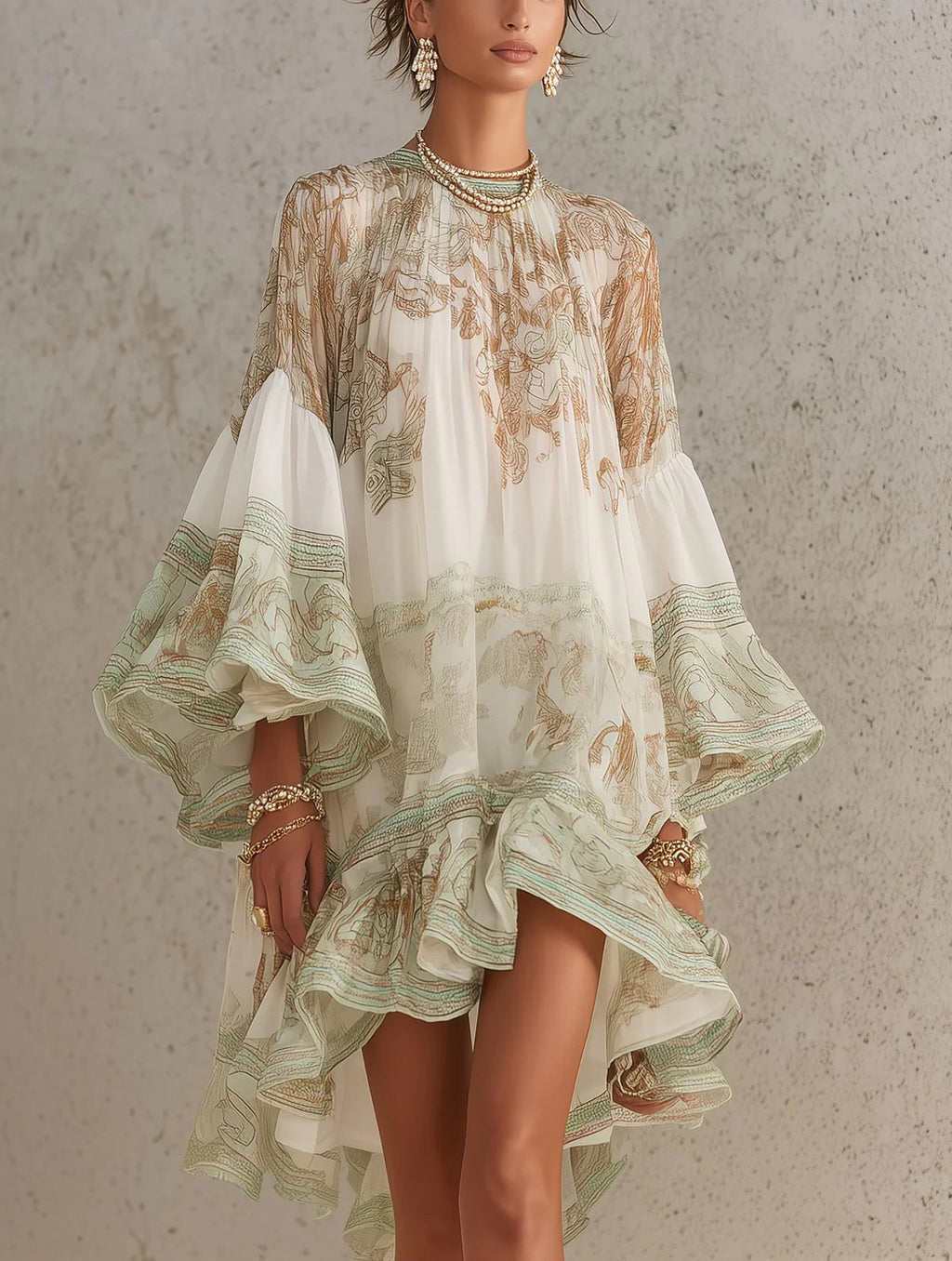 Merel | Asymmetrische Groene Jurk met Volants