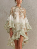 Merel | Asymmetrische Groene Jurk met Volants