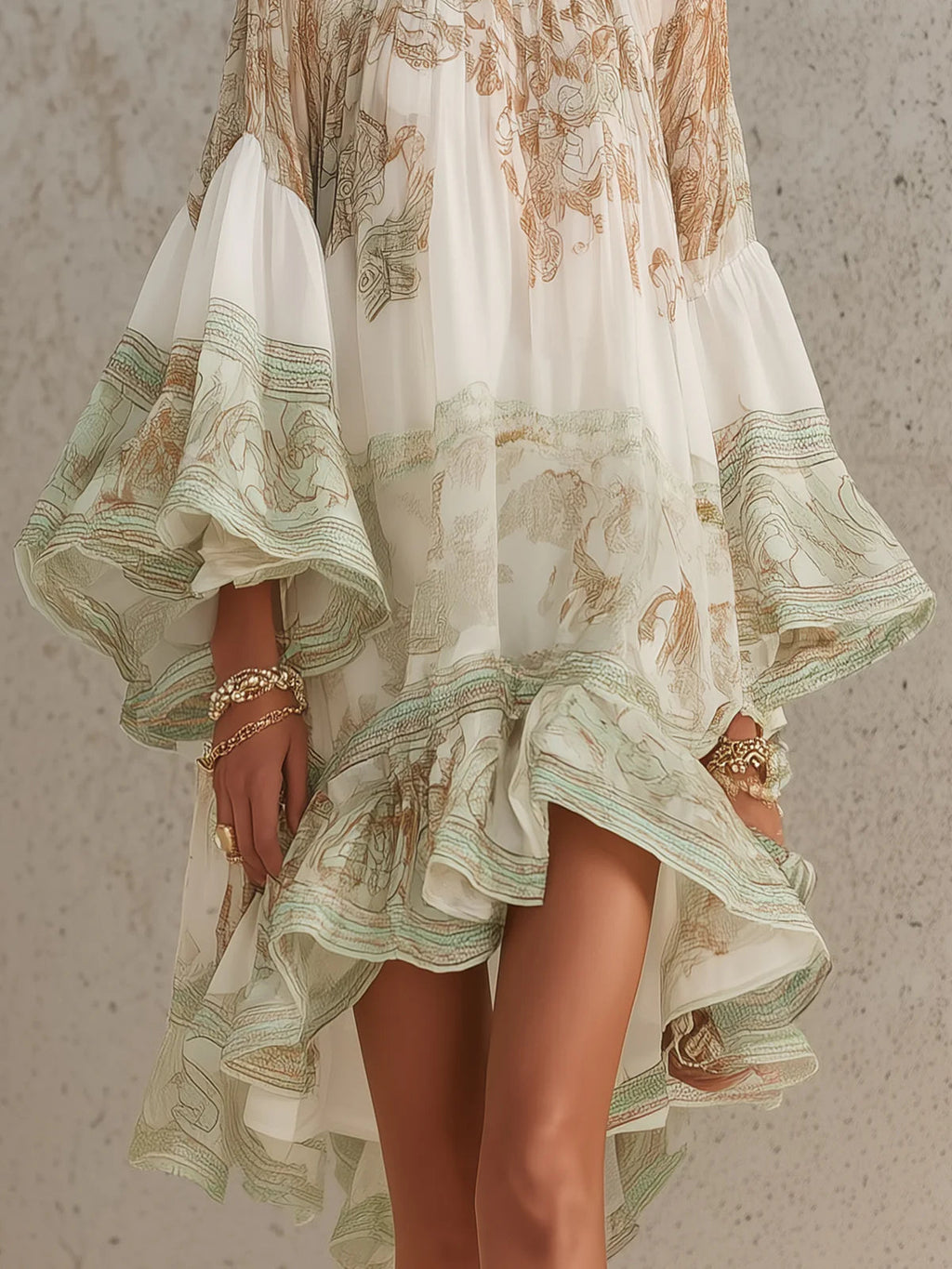Merel | Asymmetrische Groene Jurk met Volants
