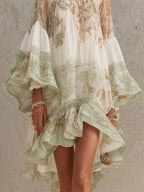 Merel | Asymmetrische Groene Jurk met Volants