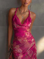 Manon | Fuchsia Kokerjurk met Bloemenprint