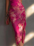 Manon | Fuchsia Kokerjurk met Bloemenprint