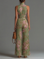 Suze | Vloeiende Geplooide Jumpsuit met Groene Bloemen