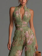 Suze | Vloeiende Geplooide Jumpsuit met Groene Bloemen