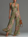 Suze | Vloeiende Geplooide Jumpsuit met Groene Bloemen
