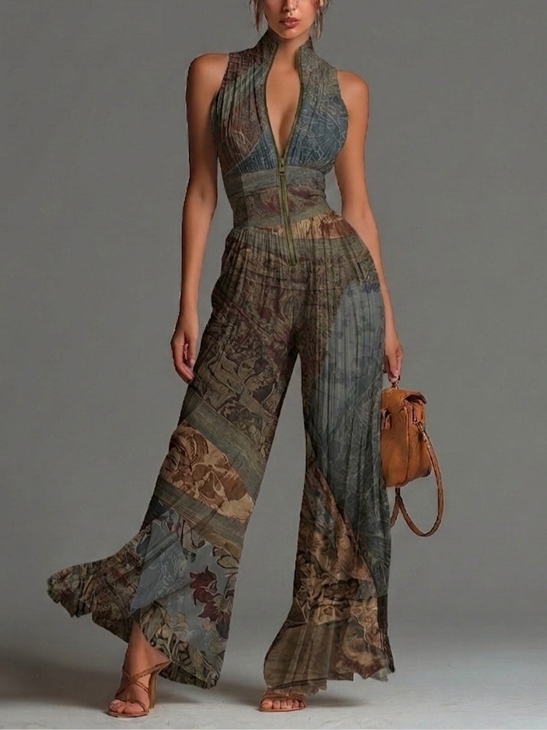 Ilse | Vloeiende Geplooide Jumpsuit met Bohemien Print
