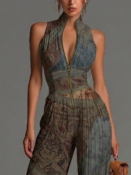 Ilse | Vloeiende Geplooide Jumpsuit met Bohemien Print