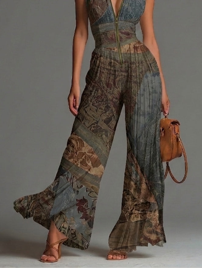Ilse | Vloeiende Geplooide Jumpsuit met Bohemien Print