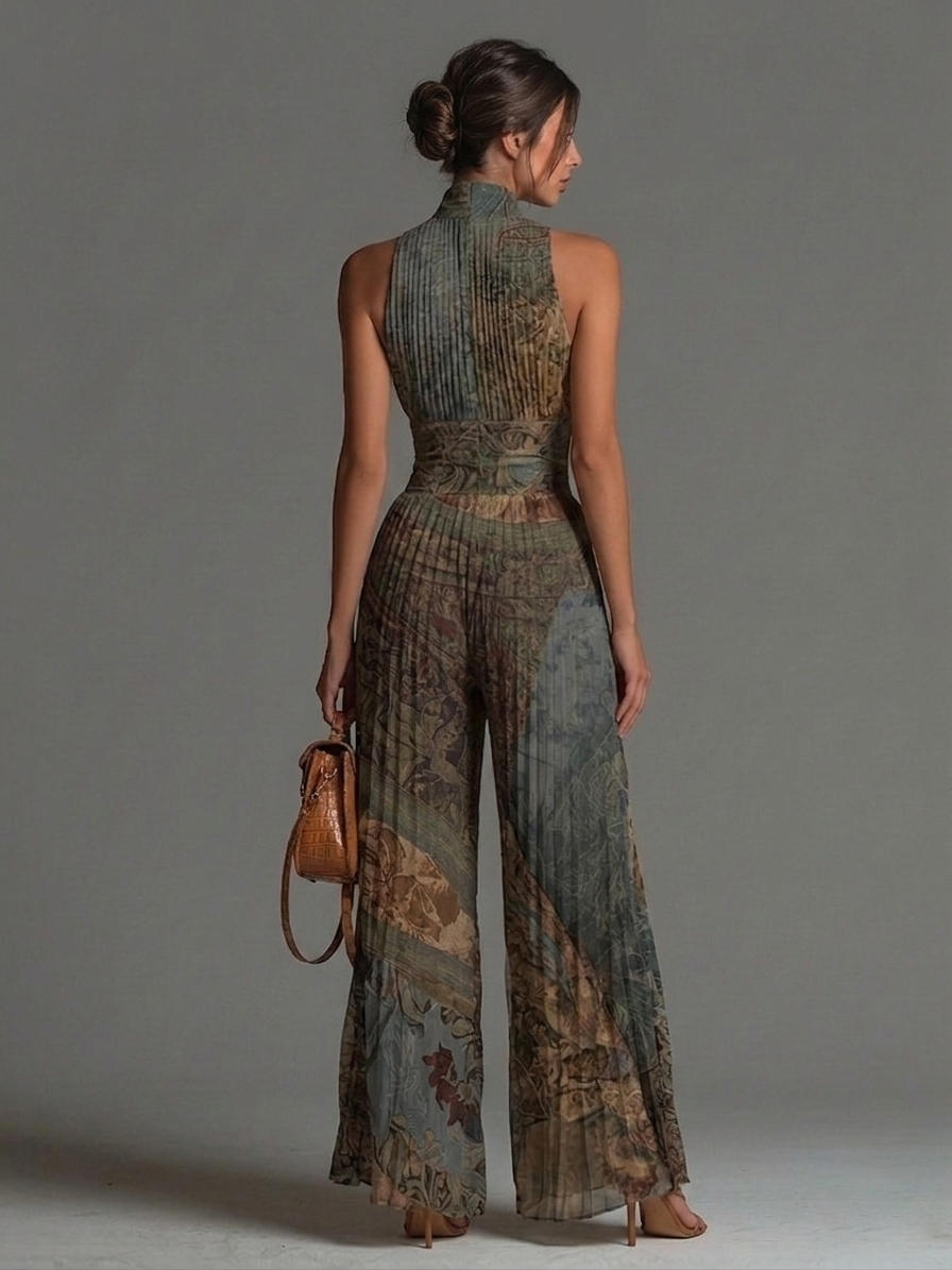 Ilse | Vloeiende Geplooide Jumpsuit met Bohemien Print