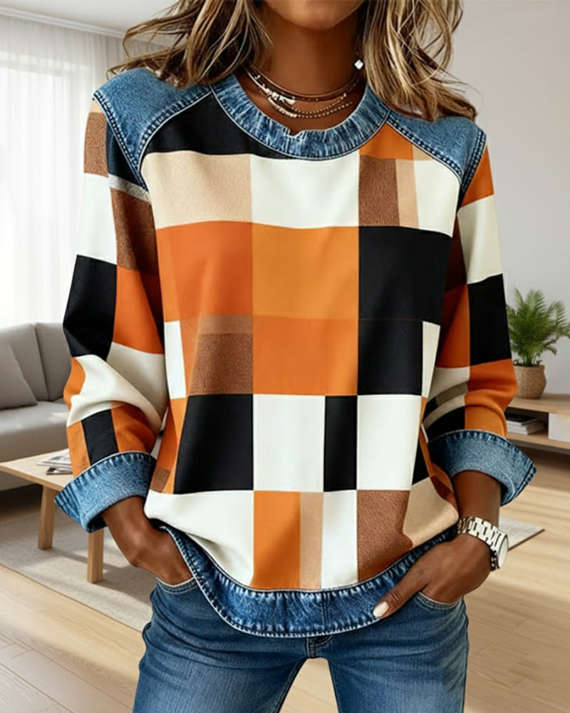 Laluna® | Trui met Ruit Patchwork en Contrastkleur