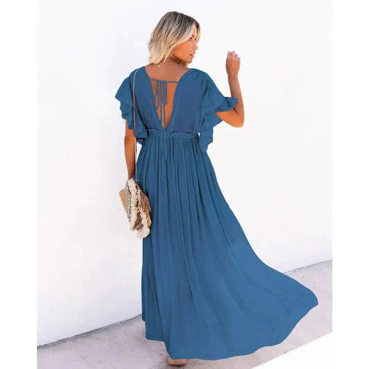 Anouk™ - Maxi Marineblauwe Ibiza Strandjurk