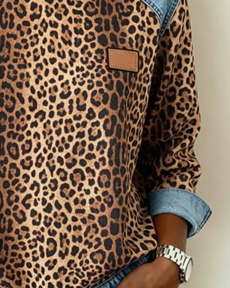 Laluna® | Trui met Luipaardprint en Denim Patchwork