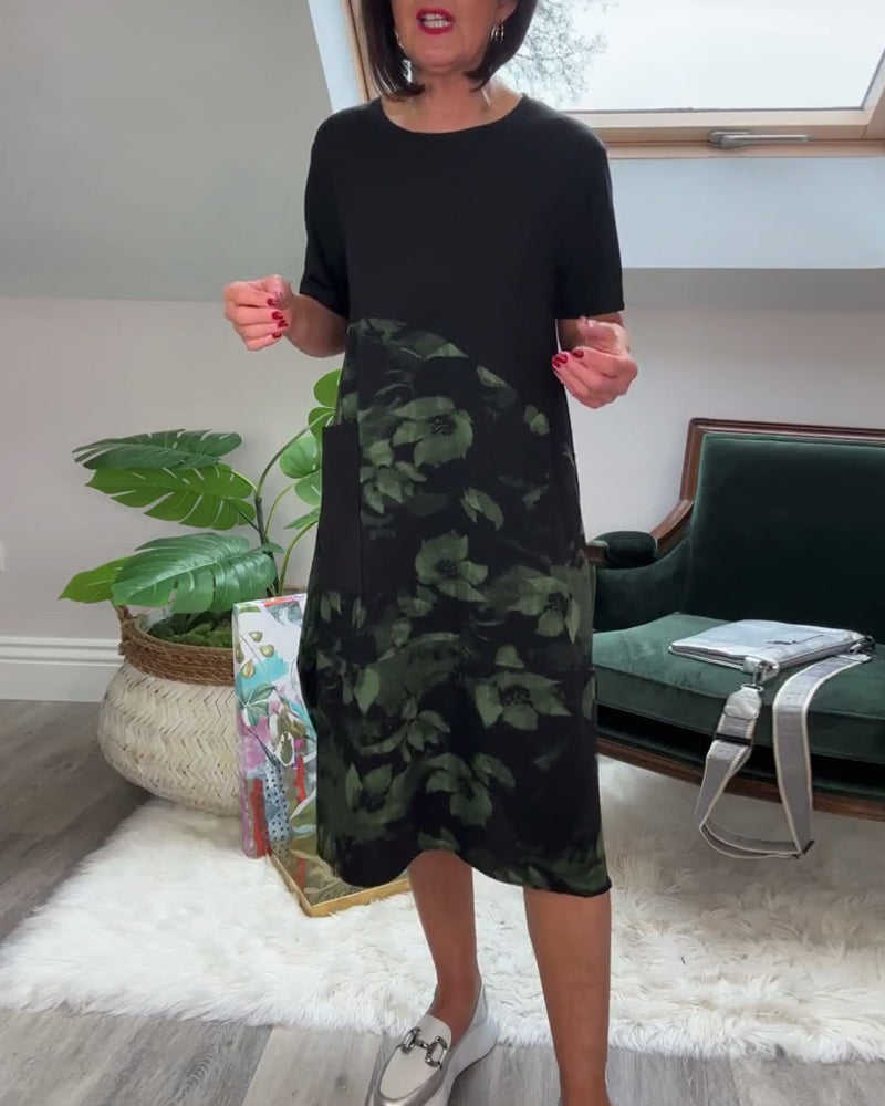 Patchworkjurk met Ronde Halslijn en Bloemenprint
