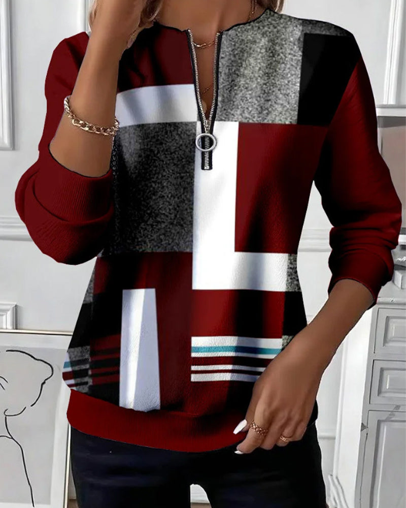 Laluna® | Casual Trui met Halve Rits en Print