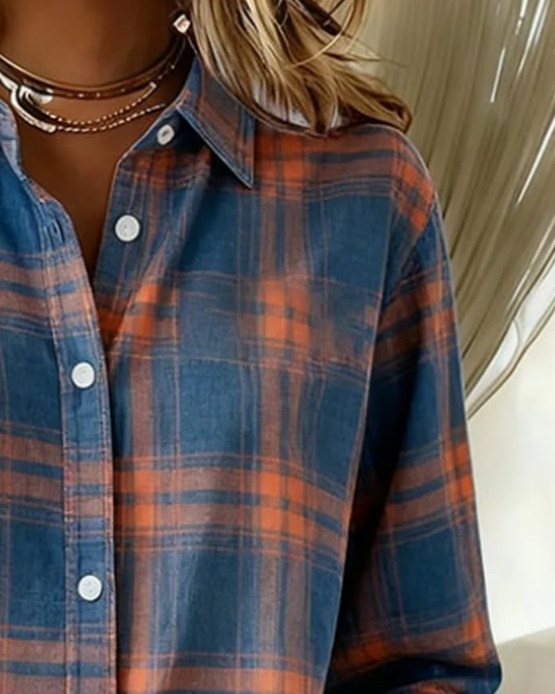Laluna® | Shirt met Ruitpatroon en Ingesneden Kraag