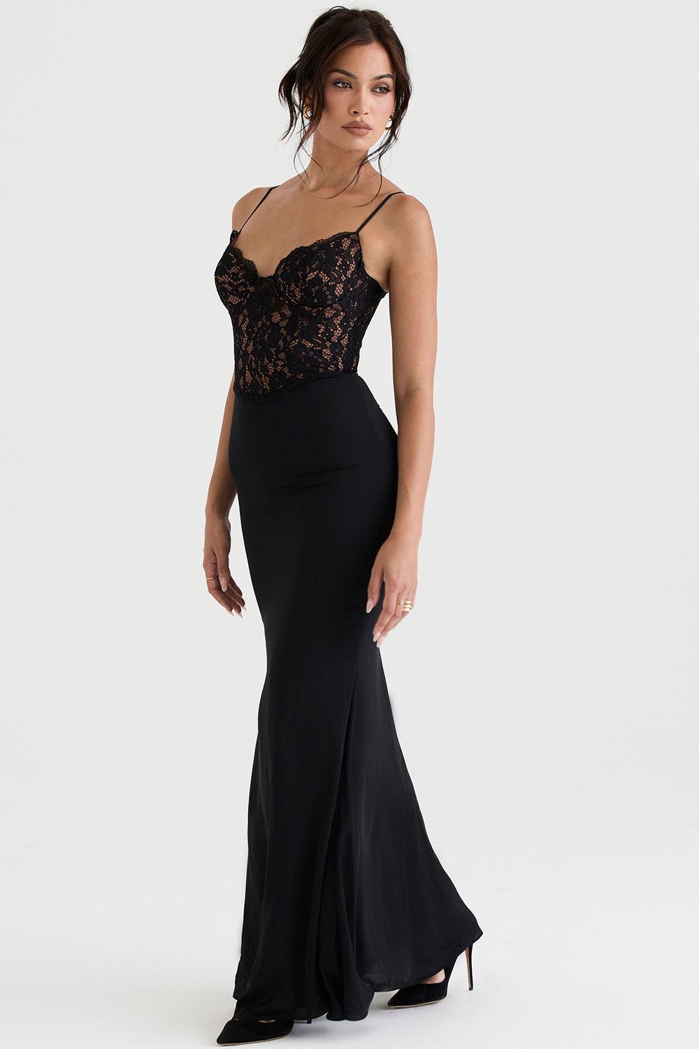 Laluna® | Zwarte Korset Maxi Jurk