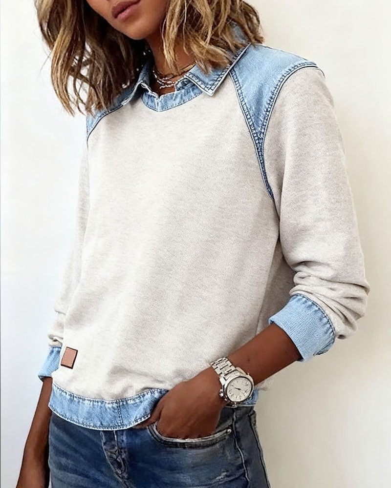 Blouse met modieuze revers en lange mouwen