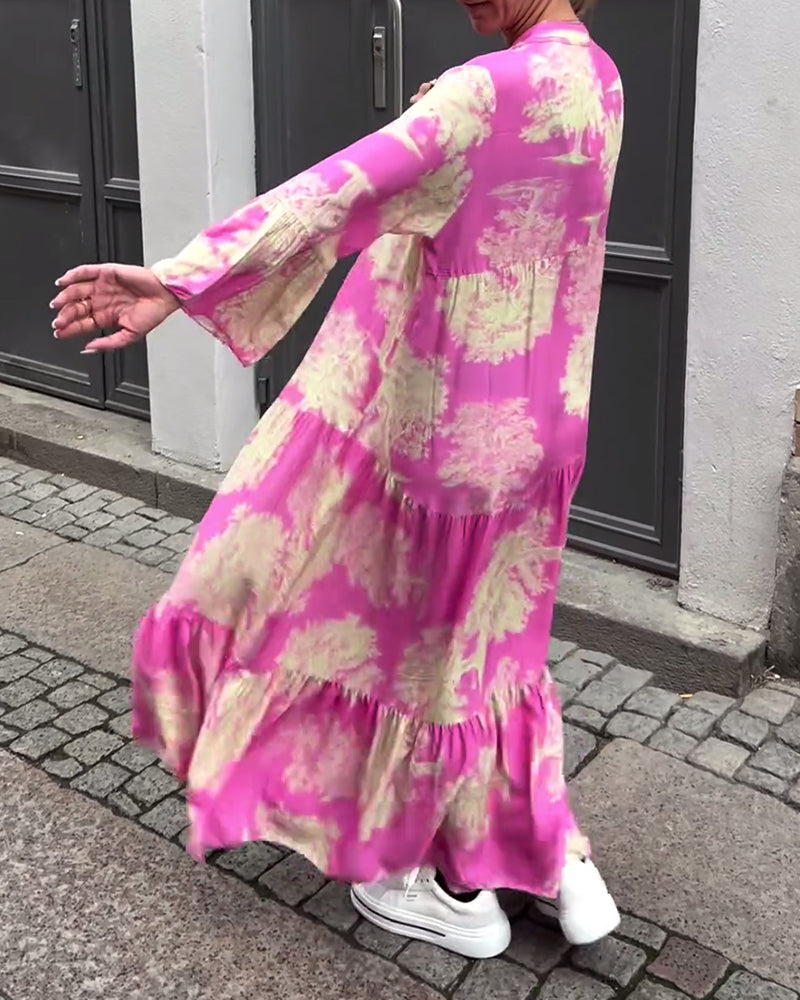 Laluna® | Patchworkjurk met V-hals en Klokmouwen