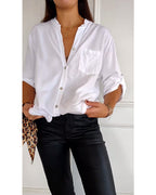 Laluna® | Casual top met pailletteninzet en knopen