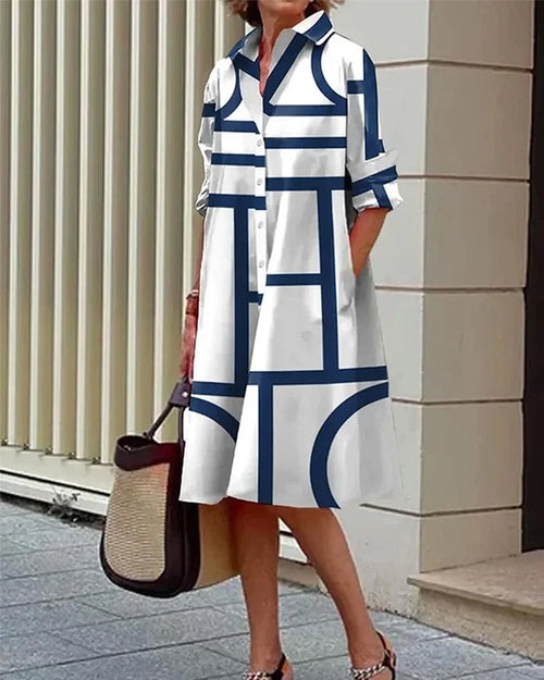 Ilse | Jurk Met Zakken En Geometrische Print 1+1 Gratis