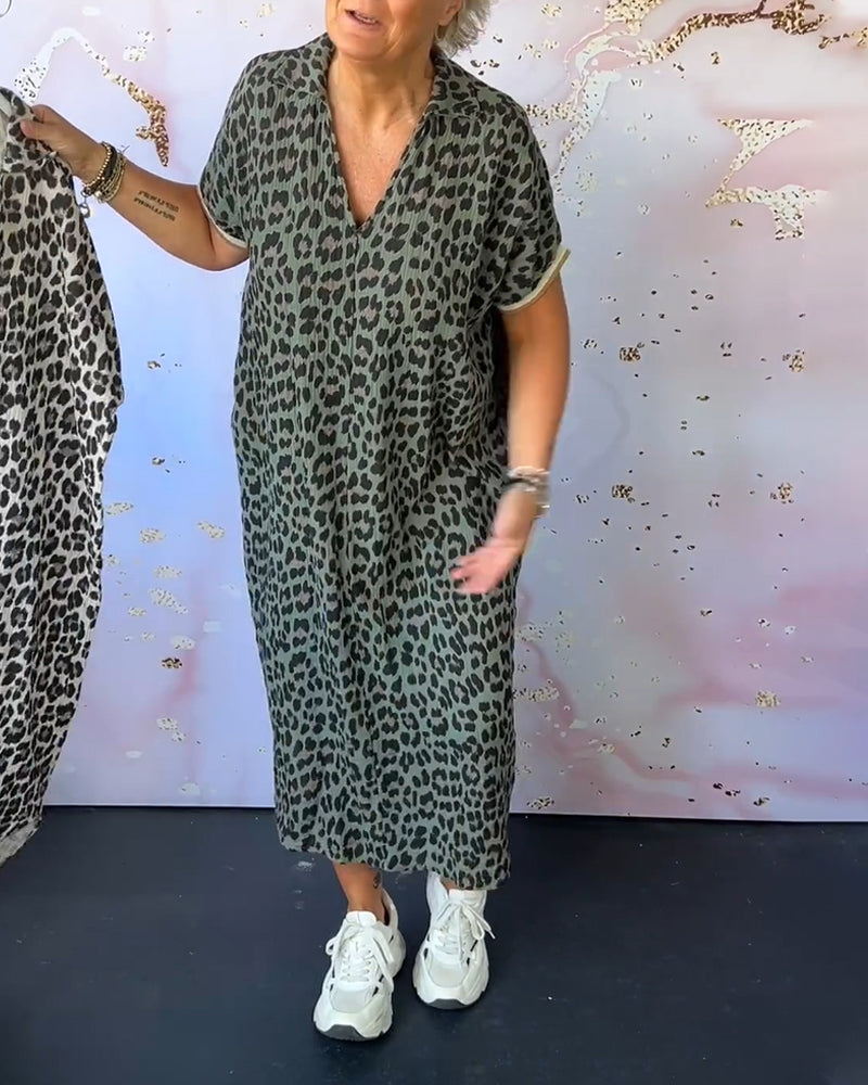 Laluna® | V-hals jurk met luipaardprint