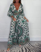 Laluna® | Bedrukte jumpsuit met diepe V-halslijn